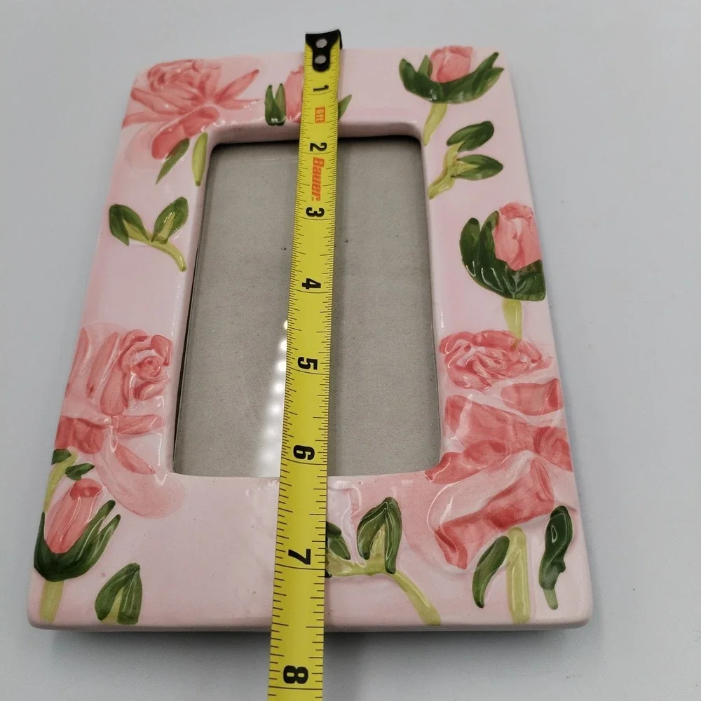 Pink Porcelain Picture Frame with‎ Pink Roses 3.5